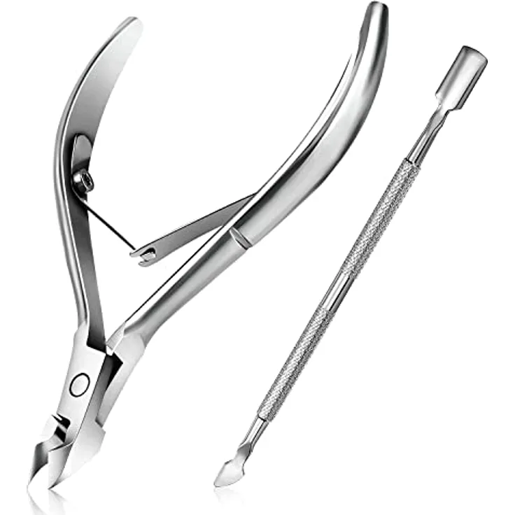 Easkep Nagelhautzange mit Nagelhautschieber, Edelstahl Nagelhautentferner Set, langlebig und ergonomisch, Silber
