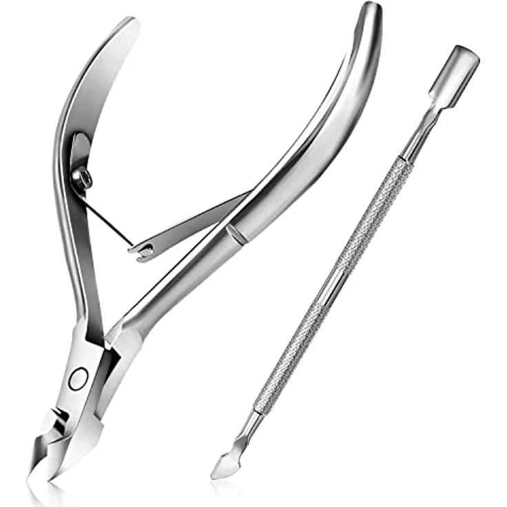 Easkep Nagelhautzange mit Nagelhautschieber, Edelstahl Nagelhautentferner Set, langlebig und ergonomisch, Silber – Bild 1
