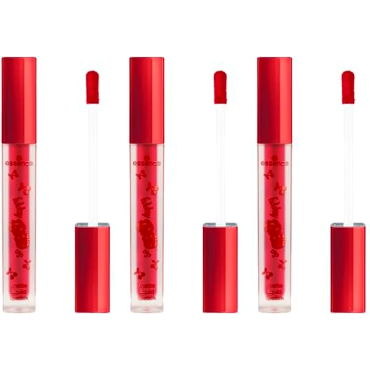 essence SO CHERRY happy matte liquid lipstick, Nr. 01, Rot, mattes Finish, vegan, ölfrei, ohne Parabene und Mikroplastik, 3er Pack (3x4ml) – Bild 1