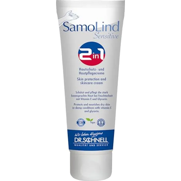 Dr. Schnell SAMOLIND Sensitive 2 in 1 Hautschutzcreme, dermatologisch bestätigt, 50 ml Tube, parfüm- und silikonfrei