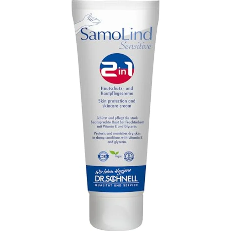 Dr. Schnell SAMOLIND Sensitive 2 in 1 Hautschutzcreme, dermatologisch bestätigt, 50 ml Tube, parfüm- und silikonfrei – Bild 1