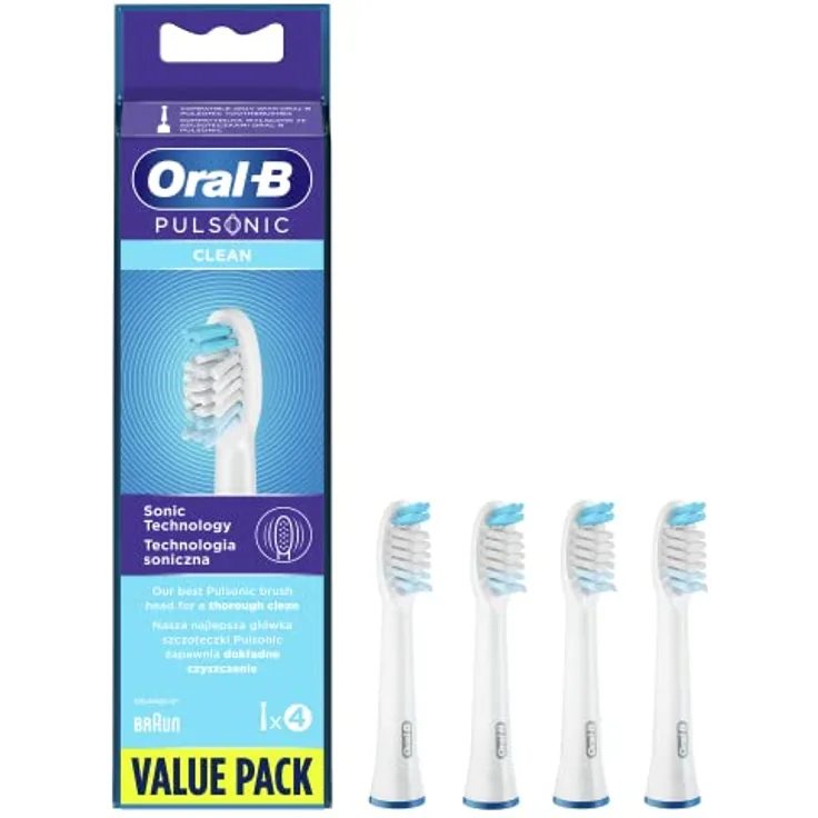 Oral-B Pulsonic Clean Aufsteckbürsten für Schallzahnbürsten, 4 Stück, effektive Plaqueentfernung, sanfte Reinigung