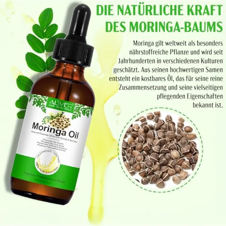 P-Beauty Moringa Öl, Kaltgepresst für Haare, Haut & Gesicht - Feuchtigkeit, Anti-Frizz, Anti-Aging, 60ml – Bild 2