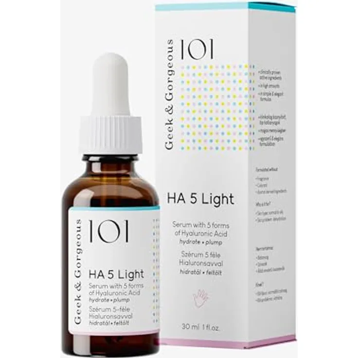 Geek & Gorgeous - HA 5 Light - Hyaluron Serum für das Gesicht, feuchtigkeitsspendend und straffend, 5 Hyaluronsäurearten, für Mischhaut und fettige Haut, 30 ml
