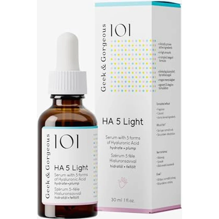 Geek & Gorgeous - HA 5 Light - Hyaluron Serum für das Gesicht, feuchtigkeitsspendend und straffend, 5 Hyaluronsäurearten, für Mischhaut und fettige Haut, 30 ml – Bild 1