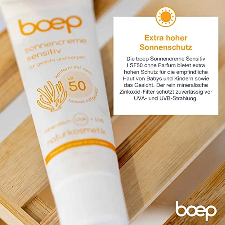 boep Sonnencreme Sensitiv LSF 50 | Für Gesicht & Körper | Hoher Sonnenschutz für Babys, Kinder & Erwachsene | Baby Sonnencreme Mineralisch | Vegane Naturkosmetik (50ml) – Bild 2