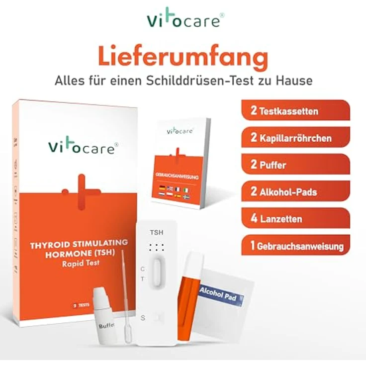 Vitocare TSH-Test 2er-Set, Schilddrüsen-Vorsorge Selbsttest für Zuhause mit schnellen Ergebnissen in 10 Minuten – Bild 2