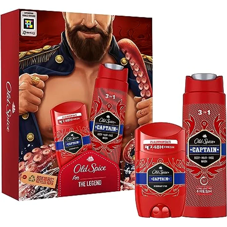 Old Spice Captain Geschenkset für Männer mit Captain Deo Stick (50 ml) & 3-in-1 Duschgel & Shampoo (250 ml), Valentinstag Geschenk für ihn