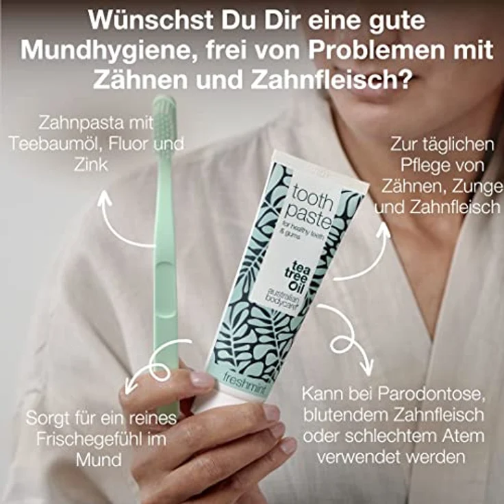 Australian Bodycare Zahnpasta mit Teebaumöl und frischer Minze - 75ml | Zur täglichen Pflege bei Paradentose, blutendem Zahnfleisch, und schlechtem Atem | Kieselsäure verhilft zu weißeren und gesünderen Zähnen – Bild 2