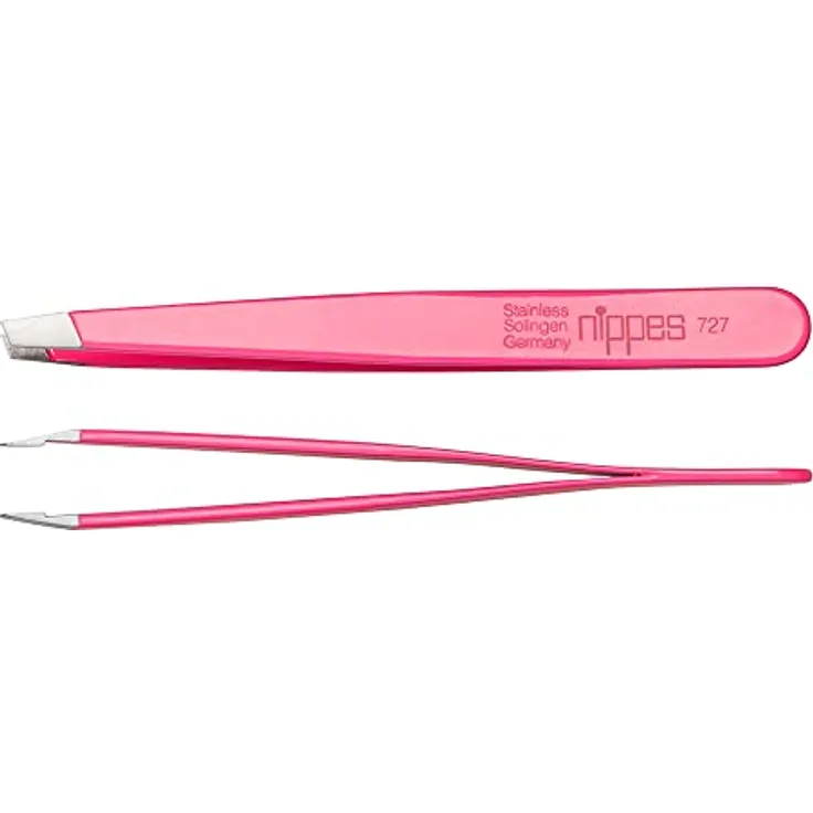 nippes Solingen Pinzette mit schräger Spitze | Pink | Edelstahl Rostfrei | 9,5 cm Länge | Pinzette Augenbrauen Zupfen | Pinzette Spitz | Zur präzisen Haarentfernung, 1 Stück (1er Pack)