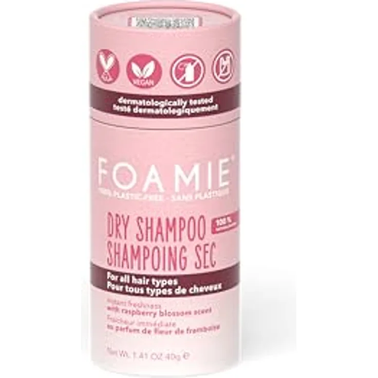 Foamie Berry Fresh Trockenshampoo, 40 g, vegan, ohne Rückstände, 0% Kunststoff, für fettiges Haar, marokkanischer Ton und Himbeerblumenduft