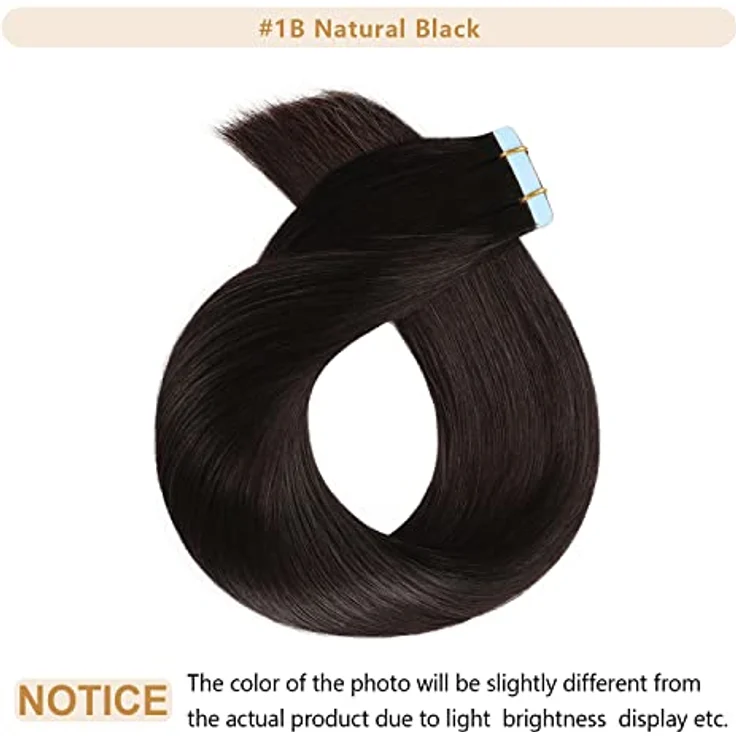 YILITE Tape Extensions Echthaar, 35cm, 20 Stück, 40g, Natürliches Schwarz #1B, Seidig Gerade, Invisible Skin Weft – Bild 2