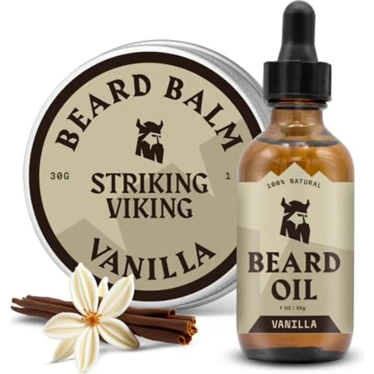 Striking Viking Bartpflege-Set, Bartbalsam & Bartöl mit Vanilleduft - 30 g / 30 ml, Zähmt & stylt Bärte, enthält Argan- & Jojobaöl – Bild 1