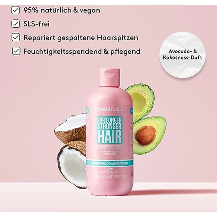 Hairburst Conditioner for Longer Stronger Hair, 350 ml, SLS- und parabenfrei, vegan, mit Avocado- und Kokosnussduft – Bild 2