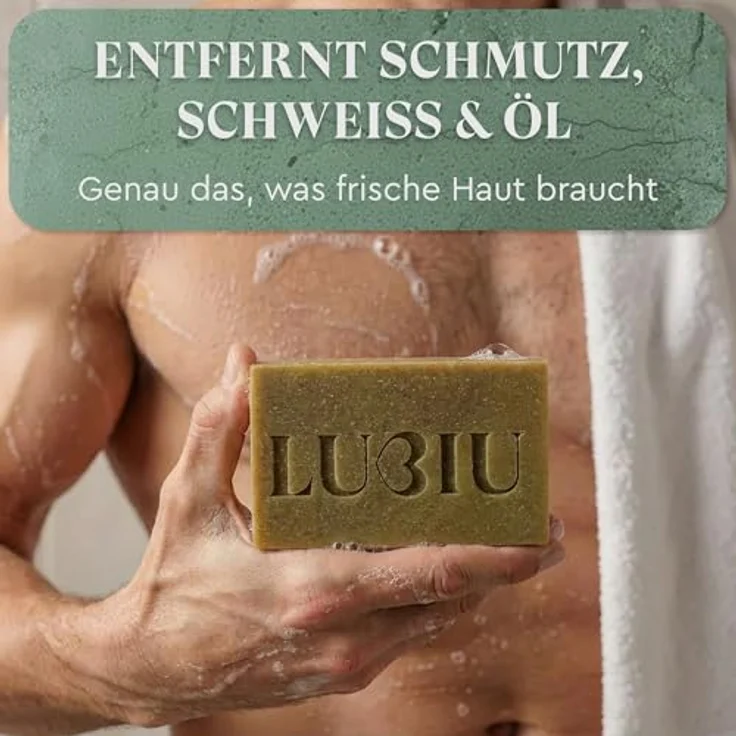 lubiu Frische Minze Seife 100g - 3in1 Duschseife für Männer (Körper, Haare & Bart) - Naturseife mit Pfefferminz- und Eukalyptusduft - vegan und palmölfrei – Bild 3