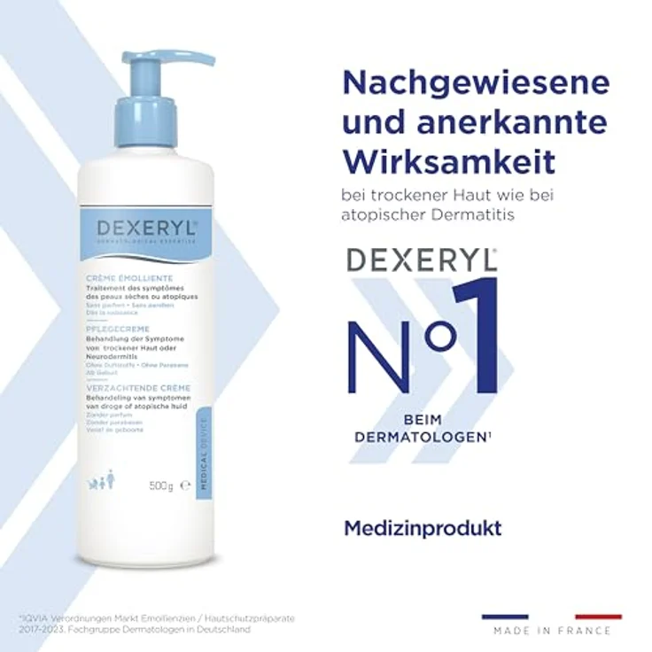DEXERYL Dexeryl Creme, Pflegecreme für sehr trockene Haut und Neurodermitis, parfümfrei und ohne Parabene, 500 g – Bild 2