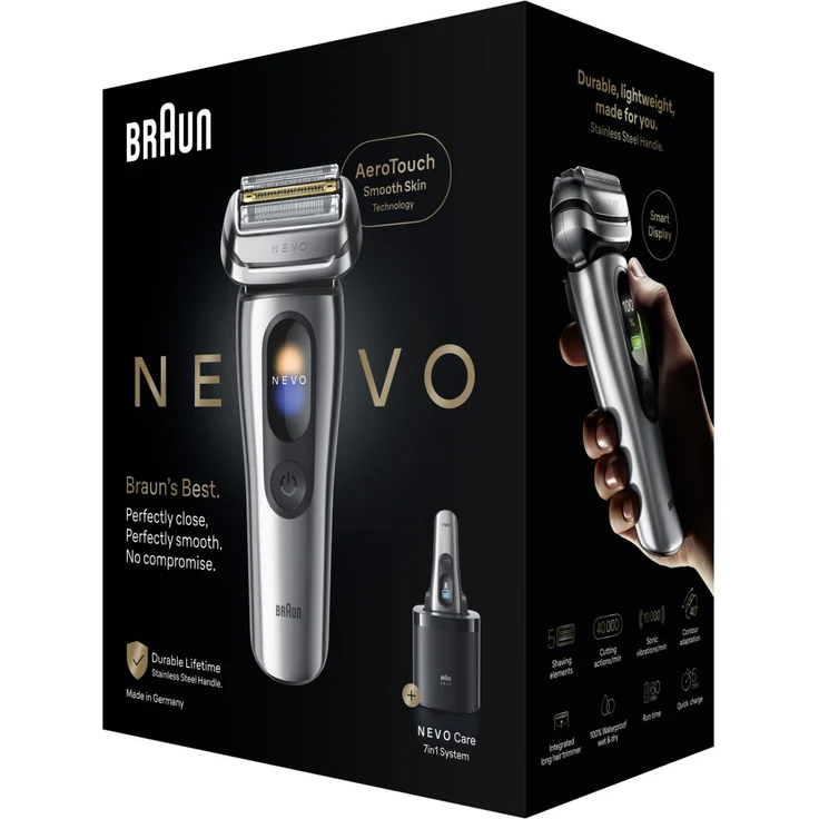Braun NEVO 917667, Folienschaber mit AeroTouch-Technologie, Silber, Akku, 60 min Laufzeit