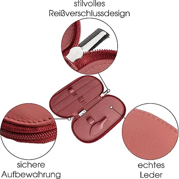 remos professional body care REMOS Nageletui leer aus echtem Leder, Maniküre-Set für 5 Instrumente, Rot/Bordeaux, ideal für Reisen – Bild 3