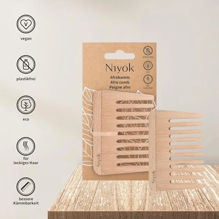 Niyok® Nachhaltiger Afrokamm aus Buchholz • Grobzinkiger Lockenkamm für gelocktes & krauses Haar – Bild 3