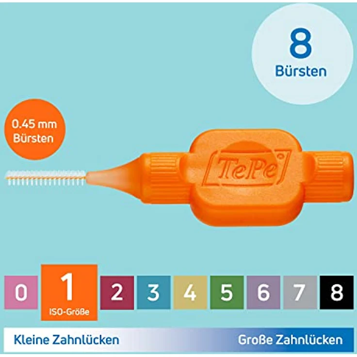 TePe Interdentalbürste 0,45 mm Gr. 1 ORIGINAL 8er Pack  8 Stück Interdentalbürsten – Bild 2