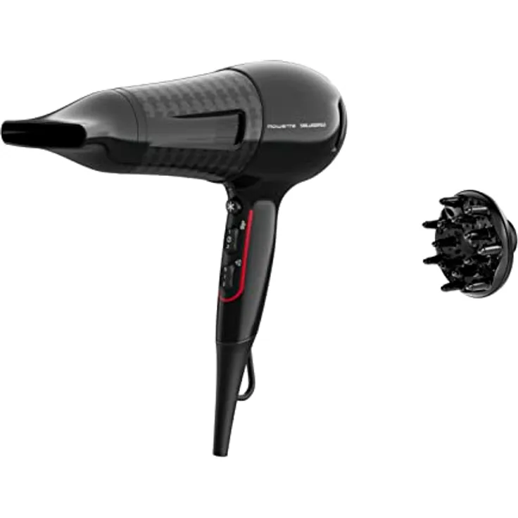 Rowenta x Karl Lagerfeld CV591L Powerline Haartrockner | 2100 Watt | Ionen-Booster | Kaltlufttaste | 6 Geschwindigkeits-/Temperatureinstellungen | Thermo Control | Schwarz/Rot