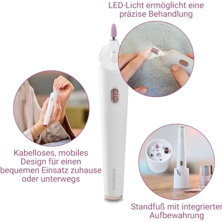 Medisana Maniküre-Pediküre-Set MP 900, 5-tlg. mit 5 Aufsätzen, für Nägel, Nagelhaut und Hornhaut, batteriebetrieben – Bild 4