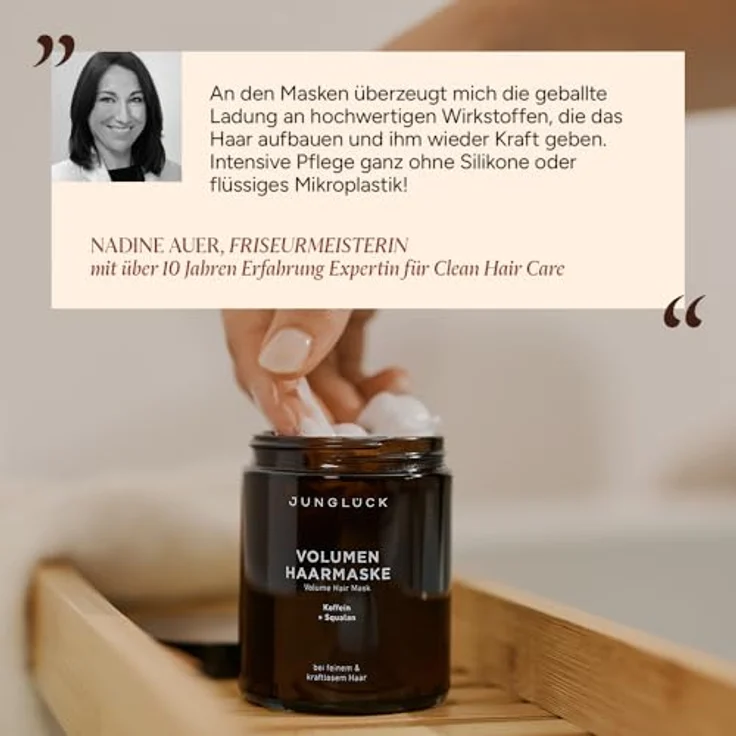 junglück JUNGLÜCK Volumen Haarmaske - Vegan | Silikonfrei & Mikroplastikfrei | BIO Aloe Vera, BIO Birkenwasser, BIO Apfelessig & Squalan | Intensive Haarkur für feines, kraftloses Haar – Bild 2