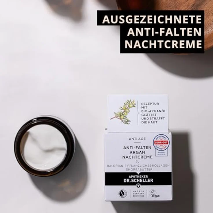 DR. SCHELLER Anti-Falten Argan Nachtcreme 50 ml, revitalisierende Nachtpflege mit Arganöl zur Faltenreduktion und Hautregeneration – Bild 4
