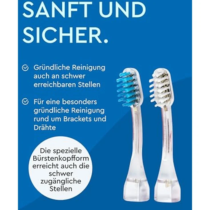 emmi-DENT Ultraschall Aufsteckbürsten PM2, 2er Set in Blau & Rot, Ersatzbürsten für Platinum Zahnbürste, sanfte Reinigung für Spangenträger, kompatibel mit emmi-DENT Ultraschall Platinum-Serie – Bild 3