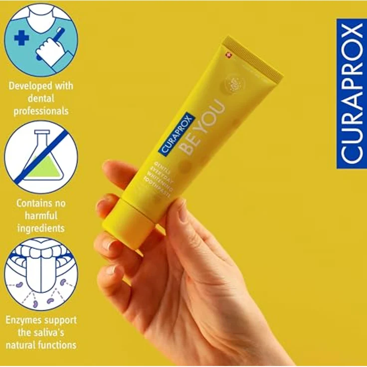 Curaprox Be You Grapefruit Whitening-Zahnpasta mit Geschmack von Grapefruit und Bergamotte, mit Menthol, vegan, 950 ppm Fluorid, RDA 50, gelb, 60 ml – Bild 5