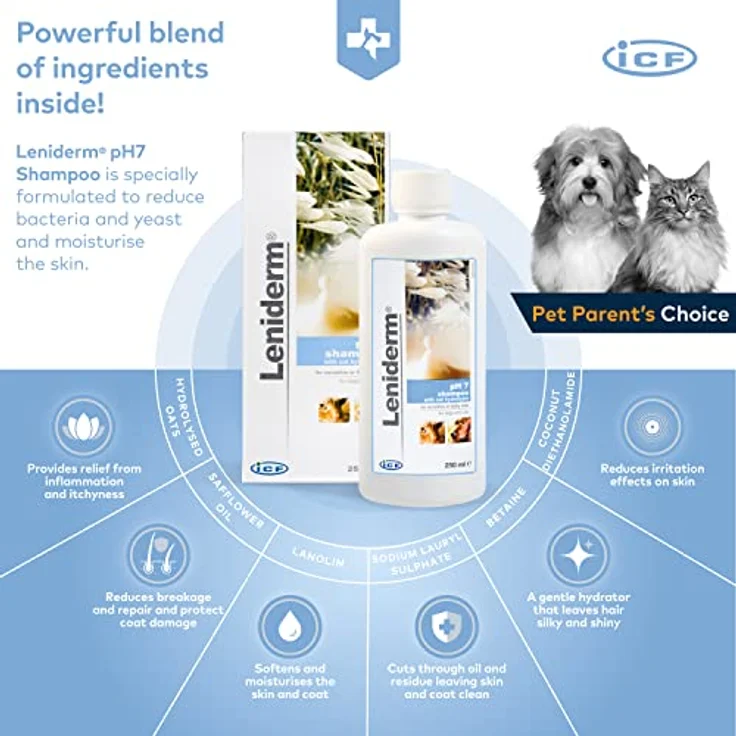 ICF Leniderm SHAMPOO für Hunde und Katzen - 250 ml, Hundeshampoo mit empfindlicher Haut, Linderung von Juckreiz, Geruchsentferner, professionell entwickelt – Bild 4