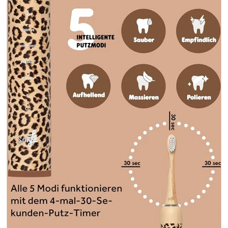 Smyle - Elektrische Schallzahnbürste Panther, Sonic Zahnbürste mit 5 Reinigungsmodi und Drucksensor – Bild 6