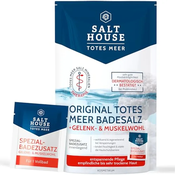 Salthouse Totes Meer Therapie Badesalz Gelenk- & Muskelwohl, Spezialbadezusatz mit Tigerkraut- und Ingwerextrakten, 400g + 20ml