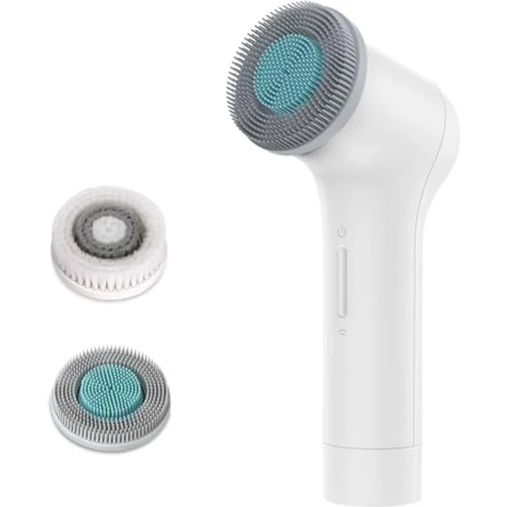 MYCARBON Elektrische Gesichtsreinigungsbürste IPX7, Wiederaufladbar mit 2500mAh Akku, 2x360° Bürstenkopf für alle Hauttypen, Tiefenreinigung in Reinweiß – Bild 1