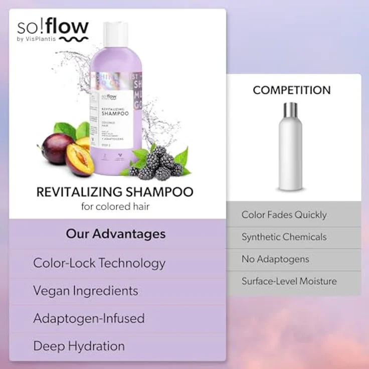 Vis Plantis SO!FLOW Shampoo für coloriertes Haar, 400 ml, revitalisierende Reinigung mit Keratin, vegan – Bild 5