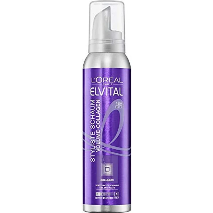 L'Oréal Paris Elvital Styliste Schaumfestiger, XXL-Volumen und Anti-Platt-Effekt, Ultra-starker Halt, Ohne Parabene, Schaumfestiger Volume-Collagen, 150ml – Bild 2