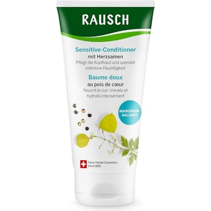 RAUSCH Sensitive-Conditioner 150 ml, milde Pflege für hochsensible Kopfhaut, vegan & silikonfrei, mit Herzsamenextrakt und Kokosöl, hergestellt in der Schweiz