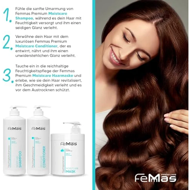 Femmas Moistcare Shampoo, intensive Pflege für alle Haartypen, 1000 ml – Bild 4