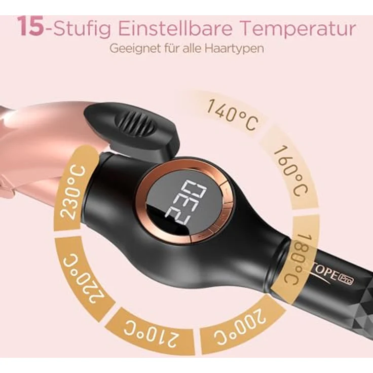 BESTOPE PRO Lockenstab 25mm, Extra langer Hair Curler mit 30s Schnellheizung, Multi-Temperatur, großem LCD-Display & Klemme, inkl. Handschuh – Bild 2