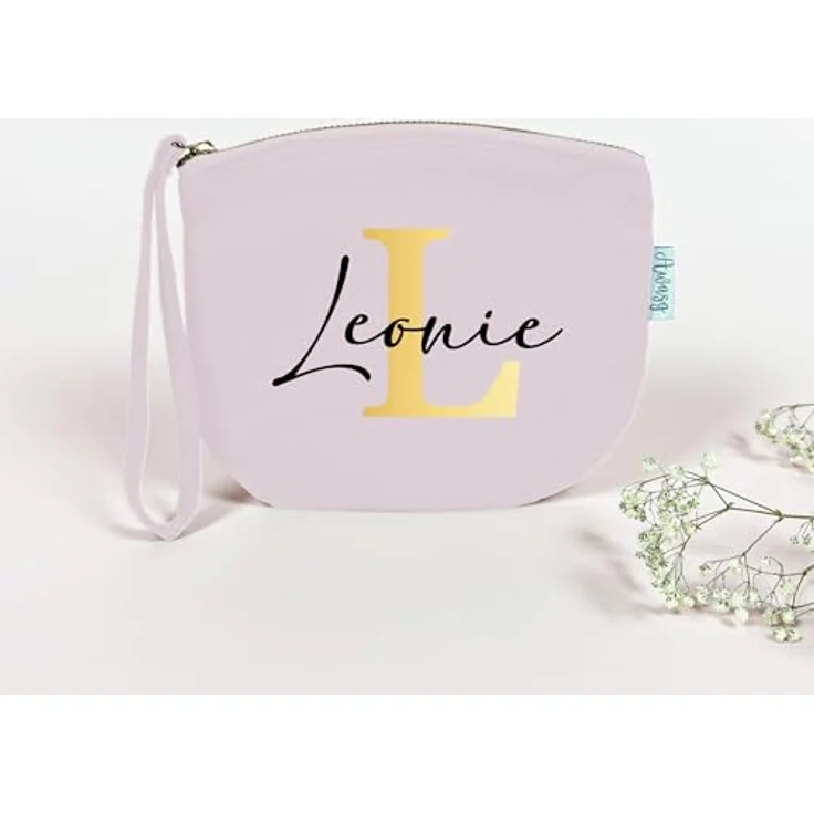 minimutz Schminktasche M, personalisierte Kosmetiktasche für Mädchen in Rosa mit Name und Initiale, 19 x 17 cm, hochwertiger Flexdruck aus 100% Baumwolle – Bild 3