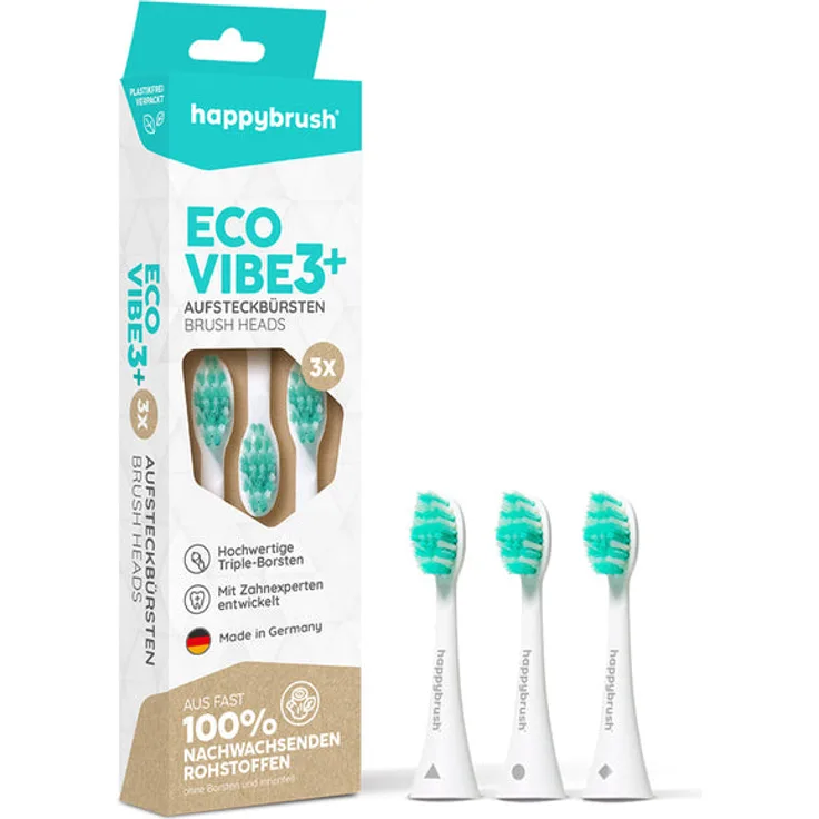 happybrush Aufsteckbürsten Eco Vibe 3+ | White-Mint Set / Normal