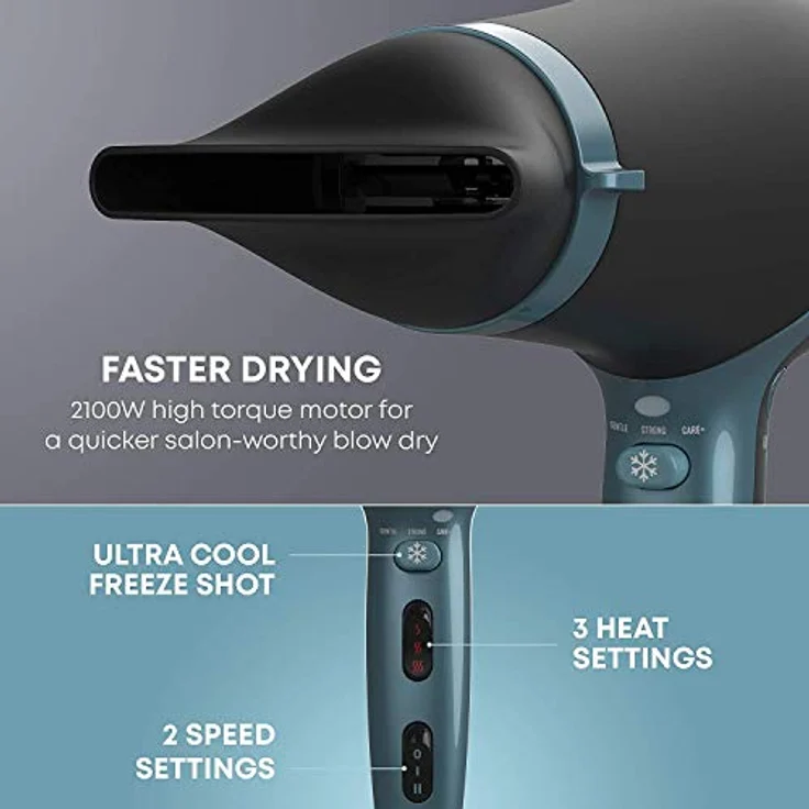 Revamp DR-4000-EU Progloss 4000 Advanced Protect & Care Haartrockner, tragbarer Profi-Föhn mit Glättungsdüse und fortschrittlichen Pflegeprogrammen, 2500W, Ionen-Technologie für glattes & frizz-freies Haar, schwarz, hellblau – Bild 6