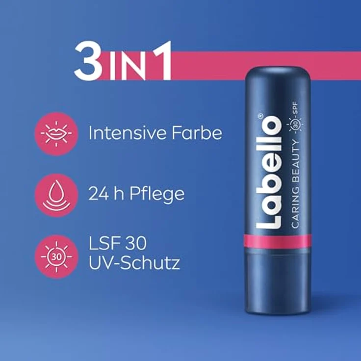 Labello Caring Beauty Pink Lippenpflegestift, farbige Lippenpflege mit LSF 30, Vitamin E & Bio-Mandelöl, 3in1 Formel für Lippen & Wangen (4,8 g) – Bild 2