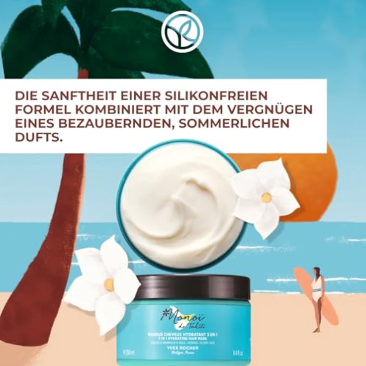 Yves Rocher 3-in-1 Feuchtigkeitsspendende Haarmaske Monoï, Nährende Pflege & Geschmeidigkeit, Mit Monoï aus Tahiti, 250 ml, Ohne Silikone – Bild 2