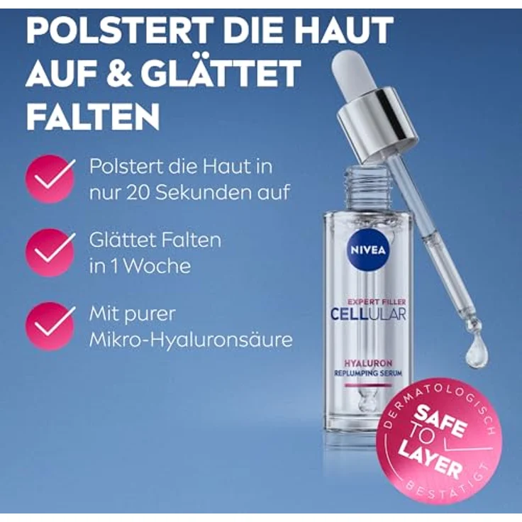Nivea CELLULAR Expert Filler, Hyaluron Anti-Falten-Serum 15 ml mit feuchtigkeitsspendendem Effekt – Bild 2