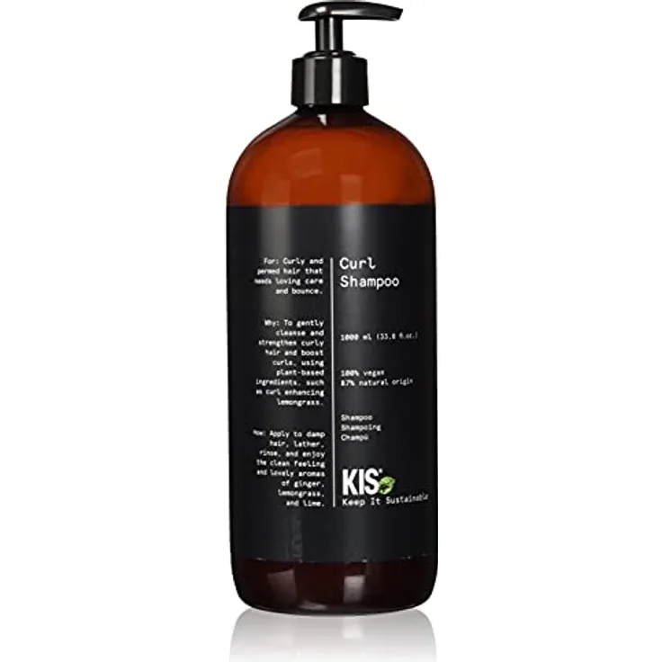 KIS Green Curl Shampoo, 1000ml, sulfatfrei für lockiges & welliges Haar, 100% vegan, mit Lemongras, feuchtigkeitsspendend und glanzverleihend