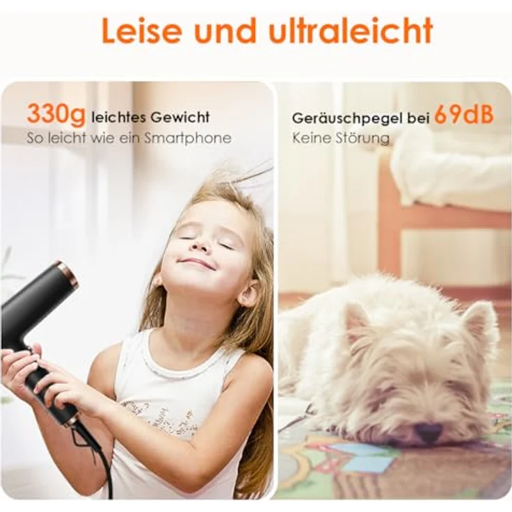 Faszin Haartrockner Föhn mit 110.000 RPM bürstenlosem Motor, 3 Magnetdüsen, 200 Millionen Ionen, LED-Anzeige, leise mit nur 69 dB, klassisches Schwarz – Bild 3