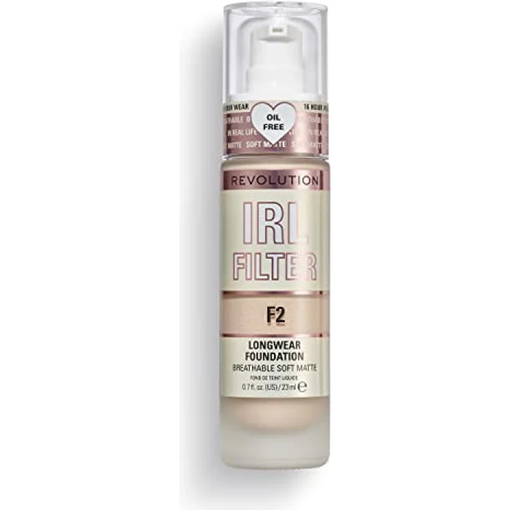 Makeup Revolution IRL Filter Foundation F2, 16 Stunden Haltbarkeit, mittlere bis volle Deckkraft, mattes Finish, für helle Hauttöne, 23ml – Bild 1