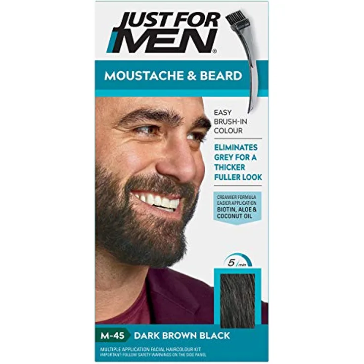 Just for men Bart und Schnurrbart Farbgel zum Einbürsten, beseitigt graue Haare, macht grobe Gesichtsbehaarung weich und geschmeidig, M45 - Schwarzbraun, 40 g