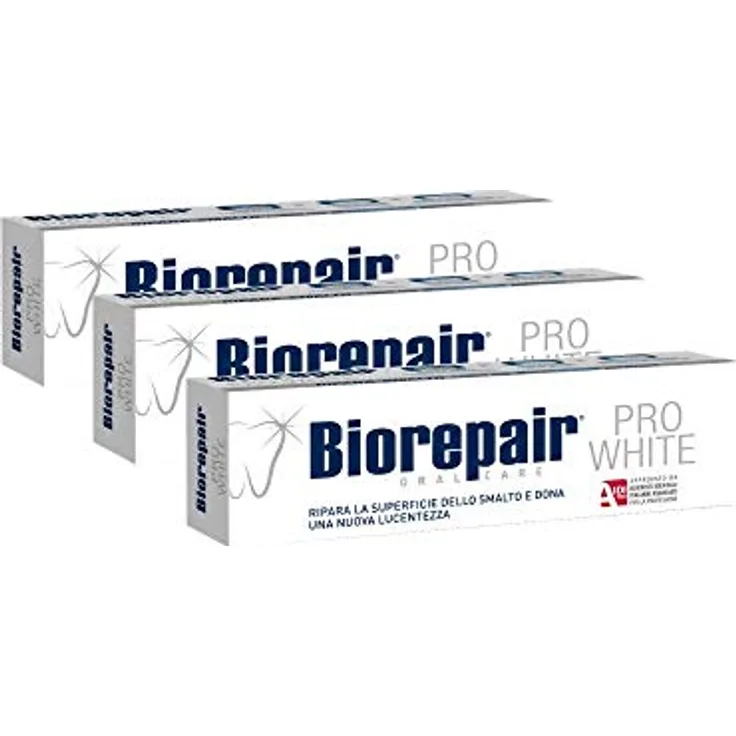 Biorepair, Zahnpasta Pro White, Zahnpasta Anticarie, Reparatur von Nagellack, Aufheller, antibakteriell, fluorfrei, 3 Packungen mit 75 ml